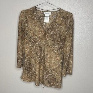 Fred David Brown Paisley Women's Blouse Size Medium